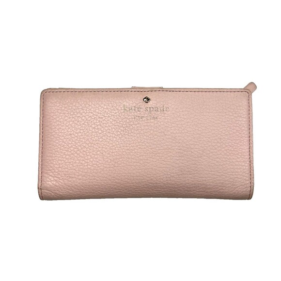 KATE SPADE Bifold Wallet Cobble Hill Blush Pink Pebbled Leather Clutch Preppy - Picture 1 of 9